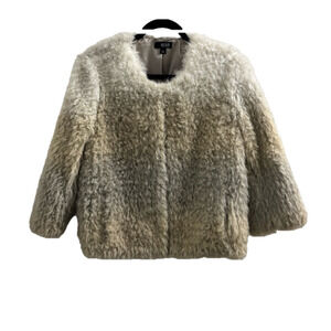 Ana Faux Fur Jacket in Cream Ombré 3/4 sleeve and pockets women’s